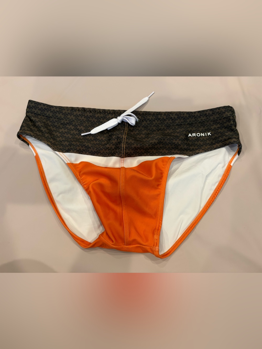 Aronik Men's Orange and Black Swim Brief with Drawstring Waist